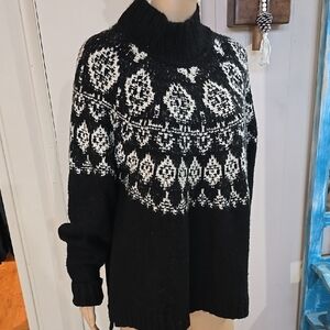 NWT Lucky Brand Black and White Turtleneck Sweater with Nordic Pattern